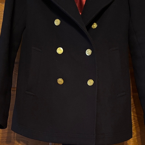 J. Crew Stadium Cloth by Nello Gori Blue Pea Coat with Red Lining 79% wool - Picture 3 of 10